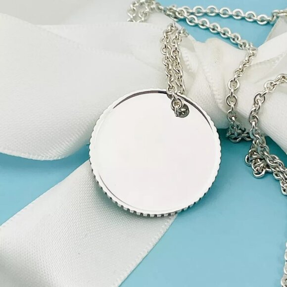 16" Tiffany Round Coin Edge Engravable Pendant on 1.5mm Link Chain Necklace - Picture 6 of 16
